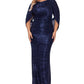 Betsy & Adam Women's Drape Back Crinkled Gown Blue Size 16W
