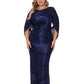 Betsy & Adam Women's Drape Back Crinkled Gown Blue Size 16W