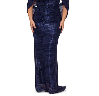 Betsy & Adam Women's Drape Back Crinkled Gown Blue Size 16W