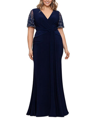 Betsy & Adam Women's Embellished Sleeve Dress Blue Size 18W