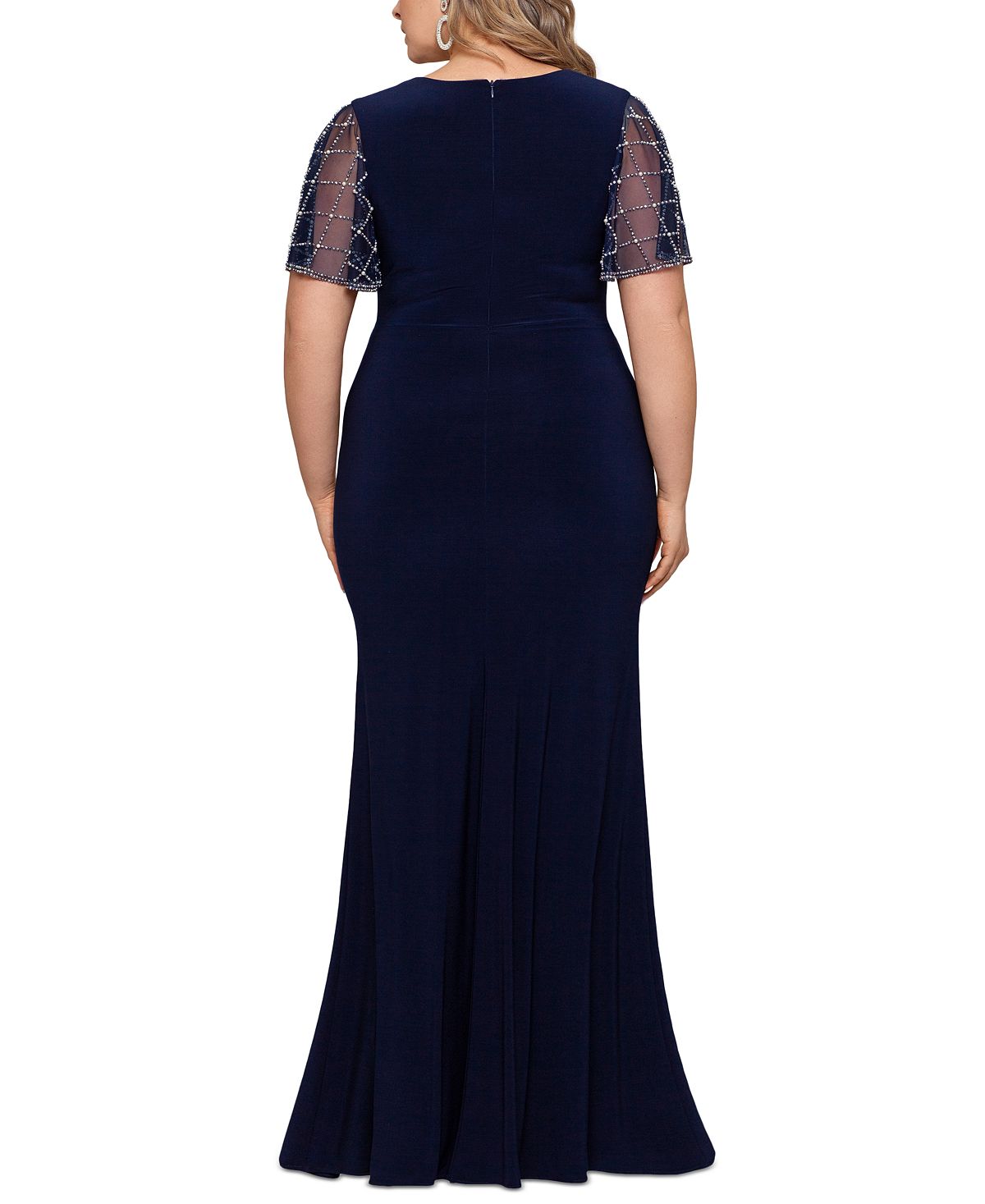 Betsy & Adam Women's Embellished Sleeve Dress Blue Size 18W