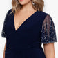 Betsy & Adam Women's Embellished Sleeve Dress Blue Size 18W