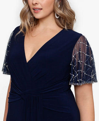 Betsy & Adam Women's Embellished Sleeve Dress Blue Size 18W