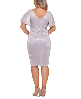 Betsy & Adam Women's Metallic Flutter Sleeve Sheath Dress Gray Size 18W