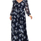 Betsy & Adam Women's Floral Chiffon Gown Blue Size 14W