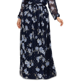 Betsy & Adam Women's Floral Chiffon Gown Blue Size 14W