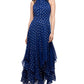 Betsy & Adam Women's Printed Halter Gown Blue Size Medium