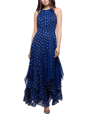 Betsy & Adam Women's Printed Halter Gown Blue Size 16