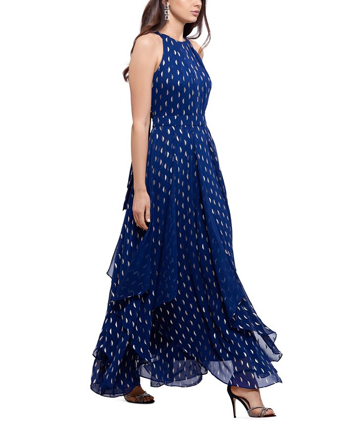 Betsy & Adam Women's Printed Halter Gown Blue Size 16