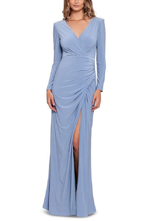 Betsy & Adam Women's Ruched Long Sleeve Gown Blue Size 8
