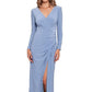 Betsy & Adam Women's Ruched Long Sleeve Gown Blue Size 8