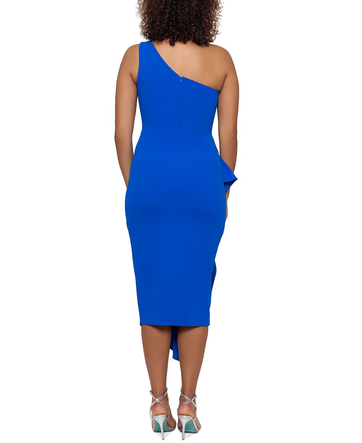 Betsy & Adam Women's One Shoulder Ruffled Midi Dress Blue Size 14