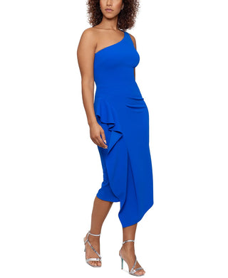 Betsy & Adam Women's One Shoulder Ruffled Midi Dress Blue Size 14