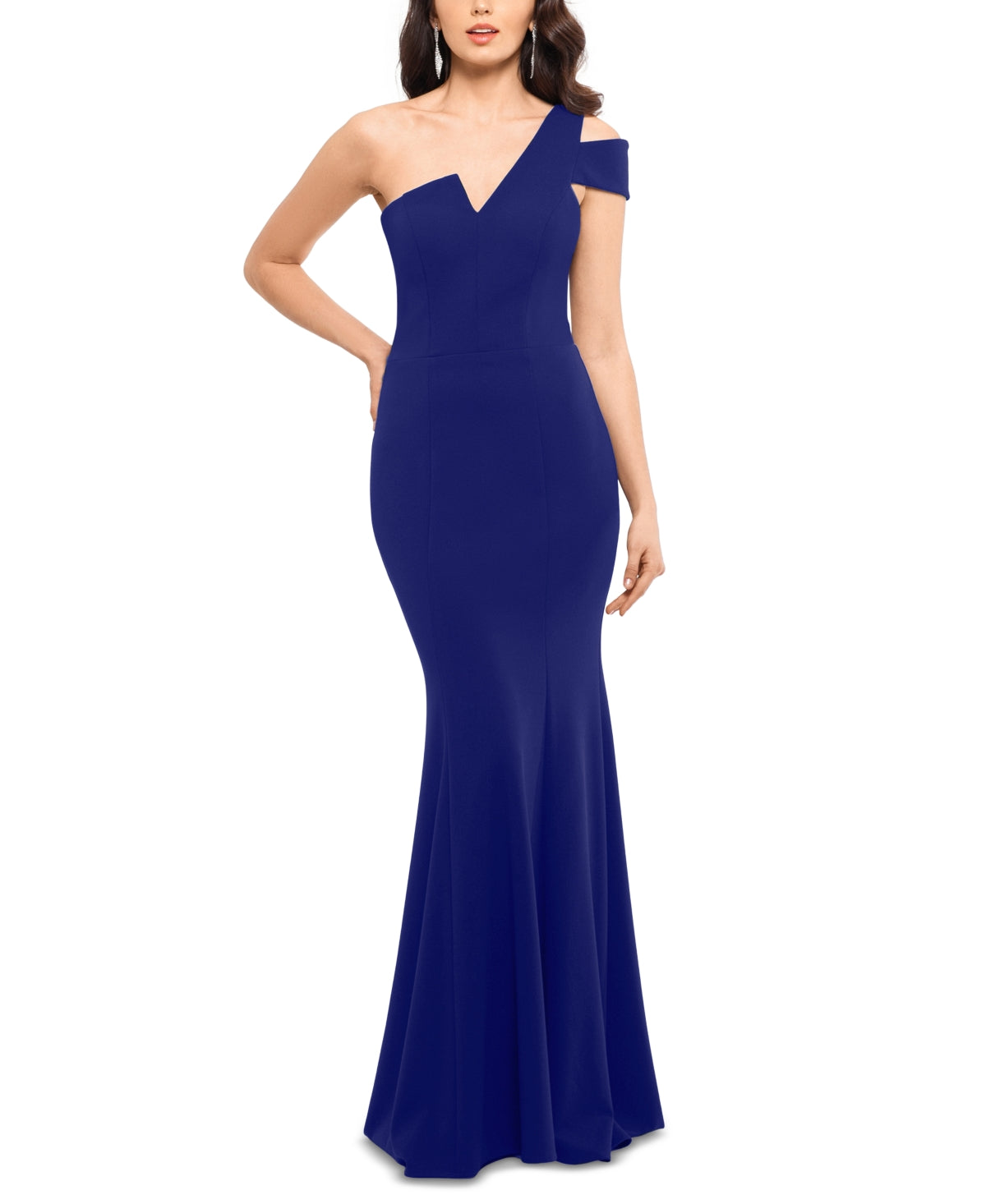 Betsy & Adam Women's One Shoulder A Line Gown Blue Size 8