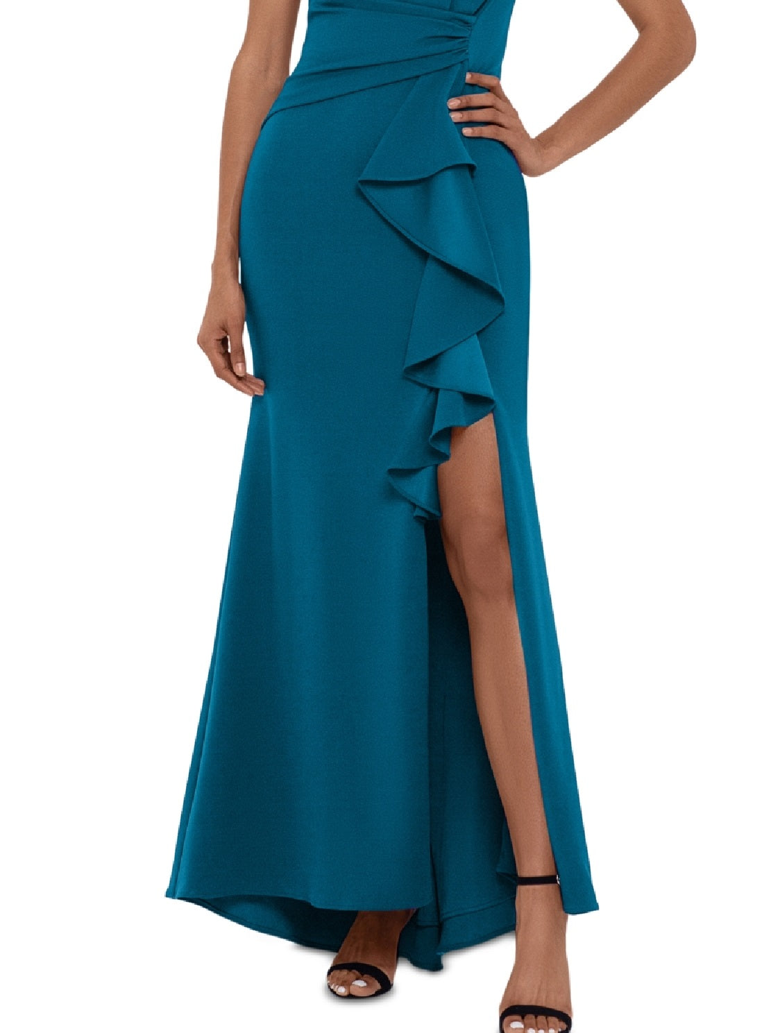 Betsy & Adam Women's Sleeveless Ruffle Detail Gown Blue Size 12