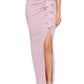Betsy & Adam Women's Ruched Ruffle Trim Gown Pink Size 14