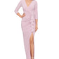 Betsy & Adam Women's Ruched Ruffle Trim Gown Pink Size 14
