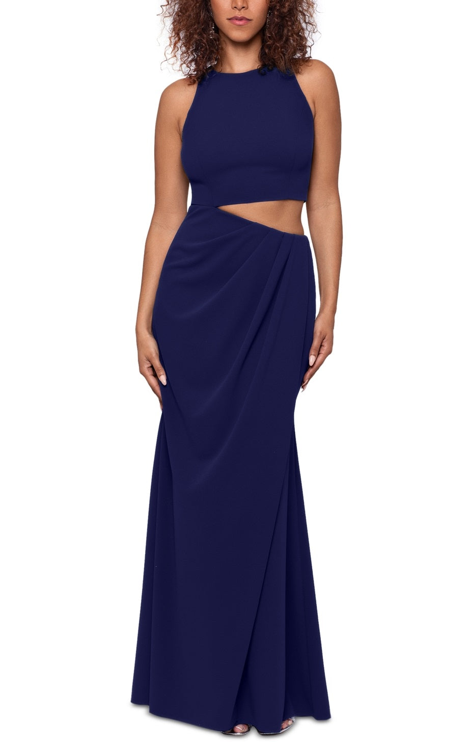 Betsy & Adam Women's Waist Cutout Pleated Hip Gown Blue Size 2