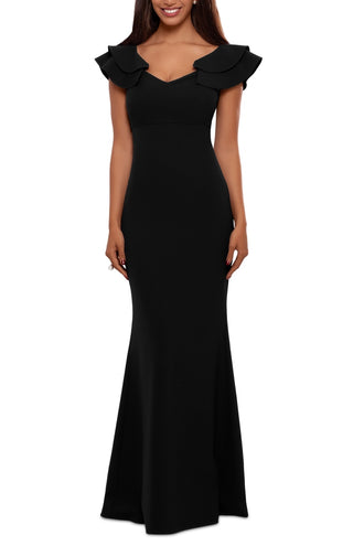 Betsy & Adam Women's Ruffled Sleeve Gown Black Size 2Petite