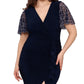 Betsy & Adam Women's Beaded Sleeve Ruffled Gown Blue Size 18W