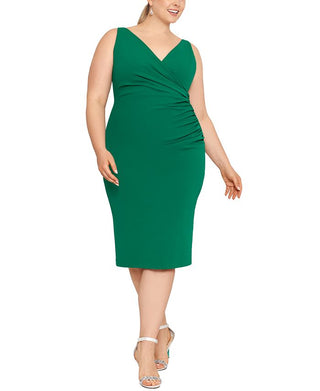 Betsy & Adam Women's Surplice Sheath Dress Green Size 18W