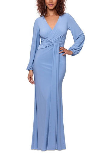 Betsy & Adam Women's Draped V Neck Gown Blue Size 4