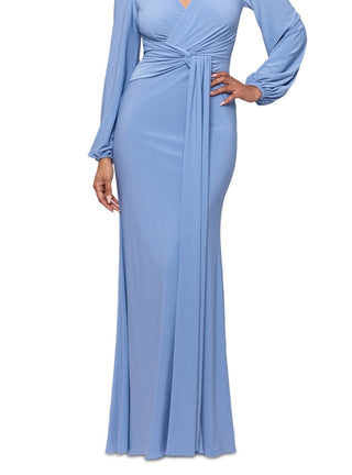 Betsy & Adam Women's Draped V Neck Gown Blue Size 4