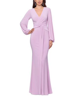 Betsy & Adam Women's Draped V Neck Gown Pink Size 6