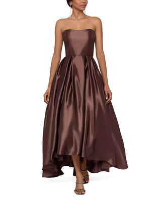 Betsy & Adam Women's Strapless High Low Gown Brown Size 10Petite