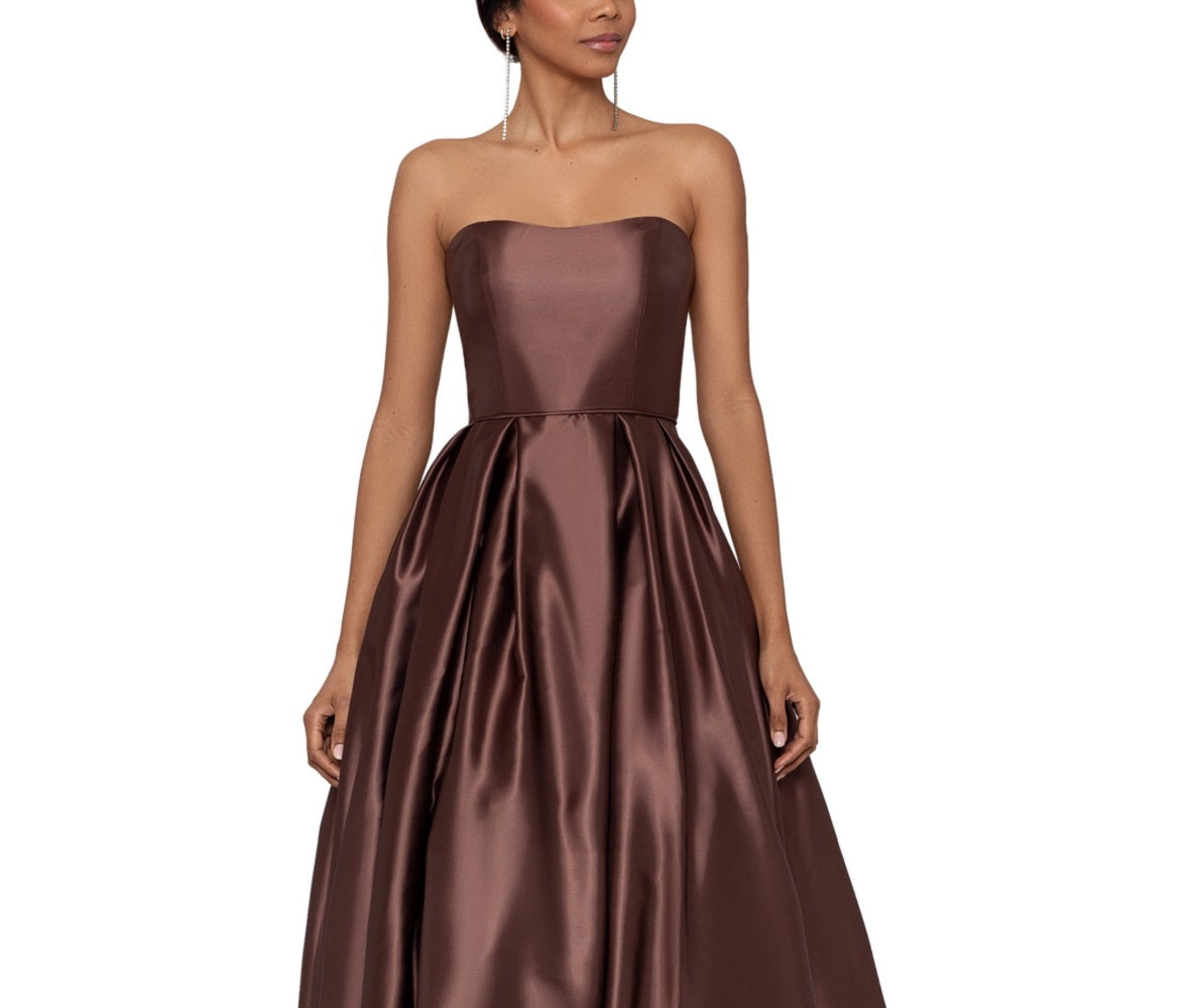 Betsy & Adam Women's Strapless High Low Gown Brown Size 10Petite