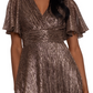 Betsy & Adam Women's V Neck Flutter Sleeve Metallic Dress Black Size 4