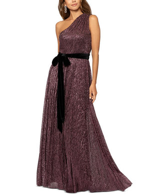 Betsy & Adam Women's One-Shoulder Tie Waist Metallic Gown Pink Size 8