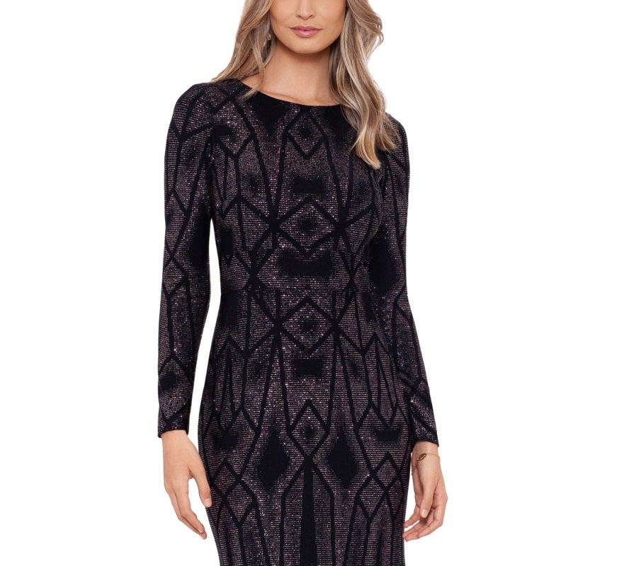 Betsy & Adam Women's Long Sleeve Shimmer Gown Black Size 14