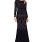 Betsy & Adam Women's Long Sleeve Shimmer Gown Black Size 14