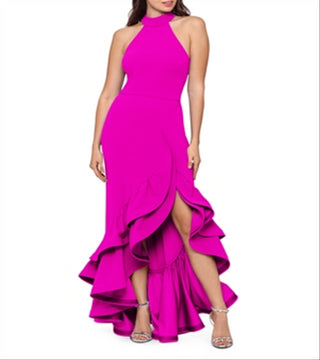 Aqua Women's Racerback Ruffle Hem Gown Purple Size 4