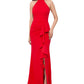 Betsy & Adam Women's Ruffled Side Slit Halter Gown Red Size 10 Petite