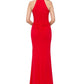 Betsy & Adam Women's Ruffled Side Slit Halter Gown Red Size 10 Petite