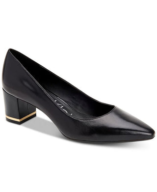 Calvin Klein Women's Nita Block Heel Pump In Black Leather Size 7 M