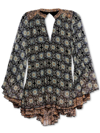 Free People Women's Ikat Long Sleeve Tunic Top Black Size Small