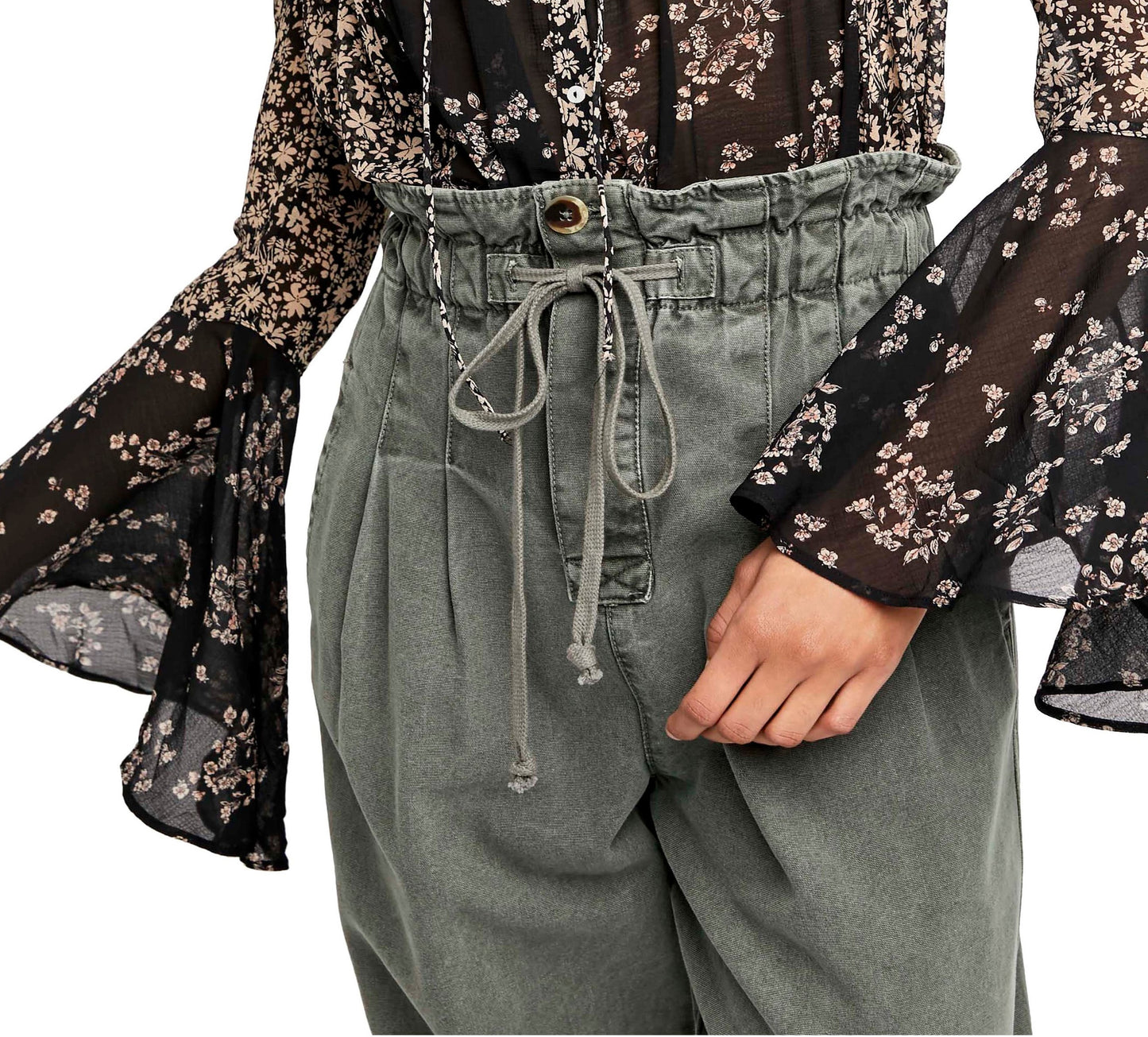 Free People Women's Serena Print Button Up Blouse Black Size X-Large