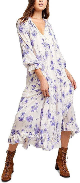 Free People Women's Feeling Groovy Long Sleeve Midi Dress White Size X-Small