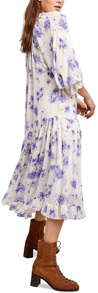 Free People Women's Feeling Groovy Long Sleeve Midi Dress White Size X-Small