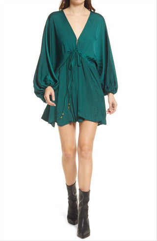 Free People Women's Arzel Long Sleeve Minidress Green Size X-Large