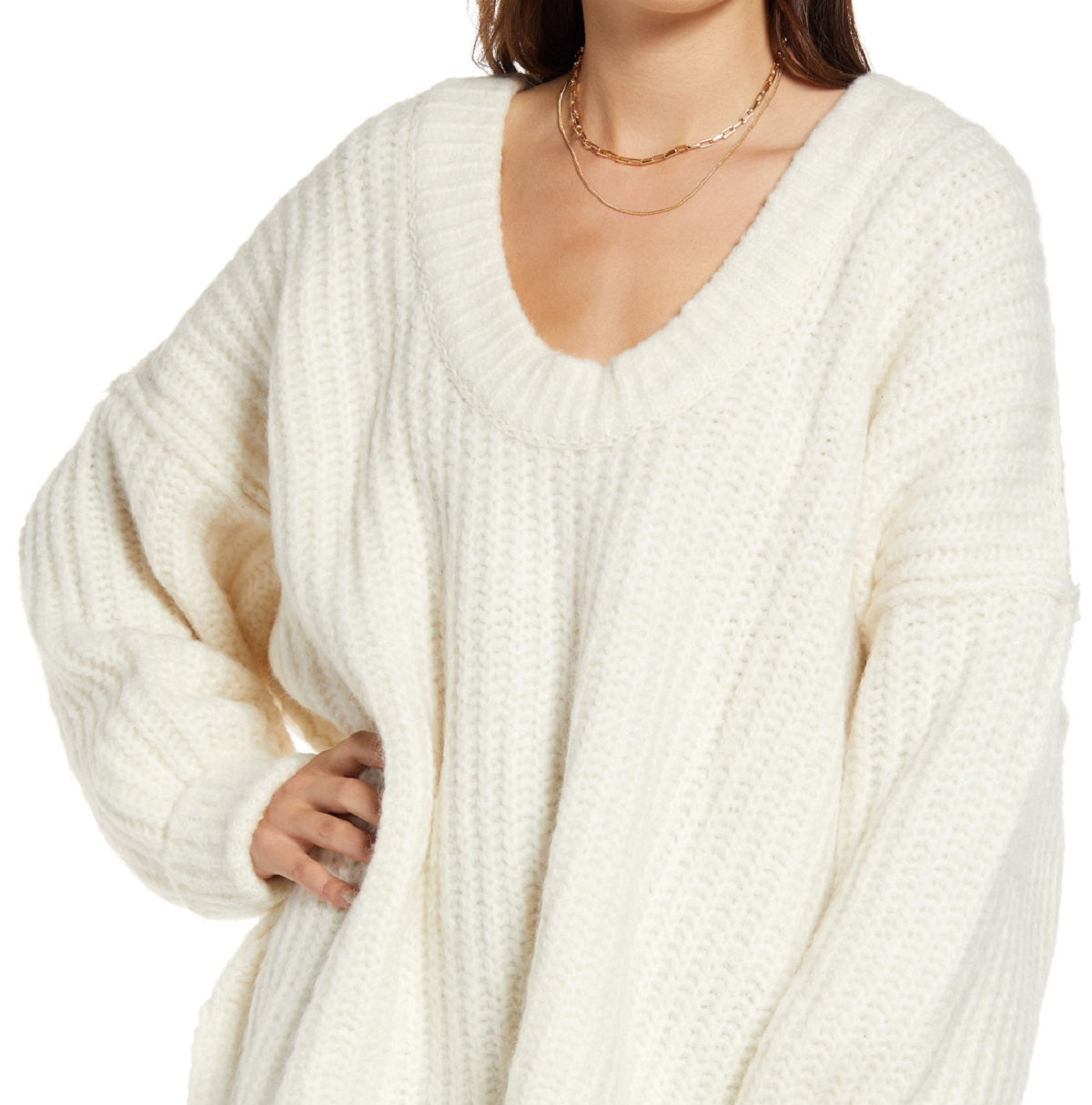 Free People Women's Blue Bell V-Neck Sweater Beige Size X-Small