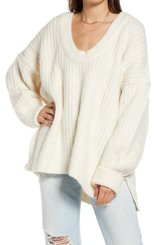 Free People Women's Blue Bell V-Neck Sweater Beige Size X-Small
