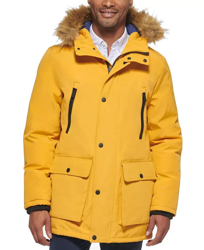 Club Room Men's Parka With A Faux Fur Hood Jacket Yellow Size X-Large