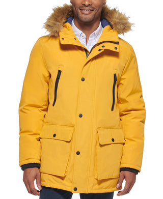 Club Room Men's Parka With A Faux Fur Hood Jacket Yellow Size Small