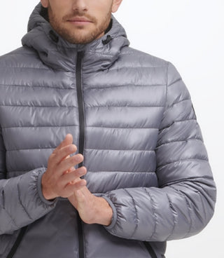 Kenneth Cole Men's Sherpa Lined Midweight Puffer With Hood Gray Size Small