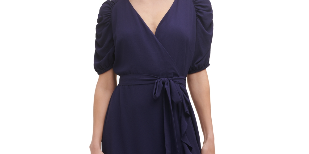 Kensie Women's Ruffled Long Maxi Dress Blue Size 6