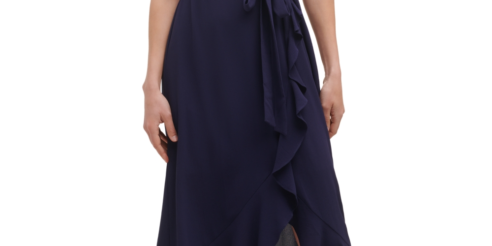 Kensie Women's Ruffled Long Maxi Dress Blue Size 6